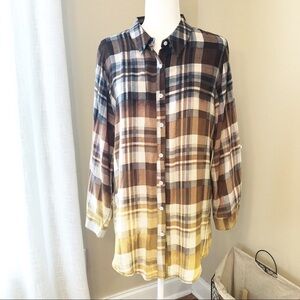 Boho Jane Plaid Tunic Woodstock Button Shirt - S